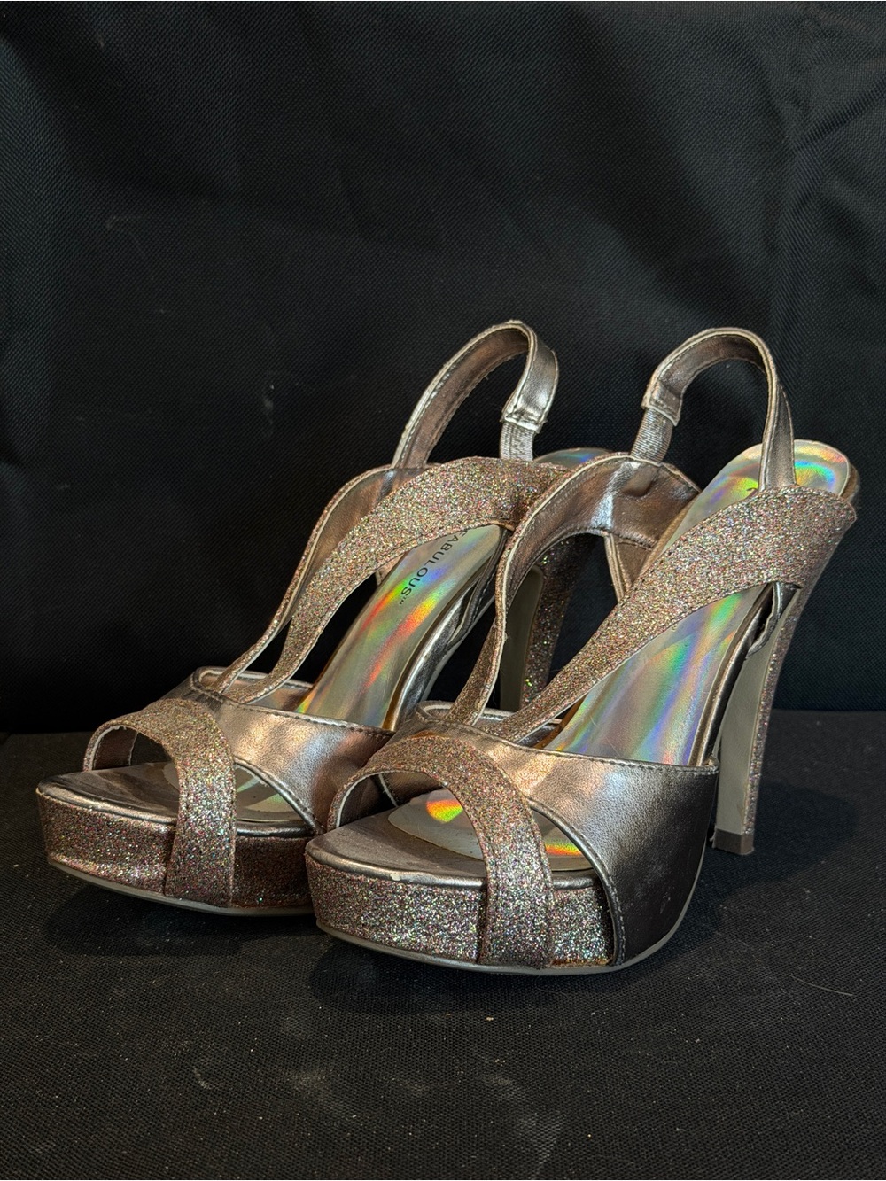 Glitter Bronze Slingback Platform Heels